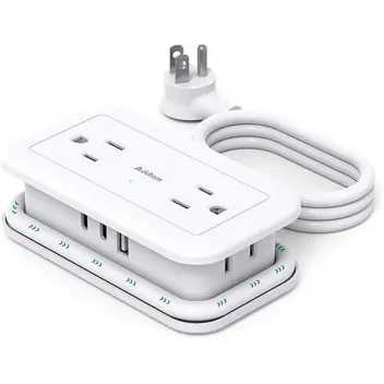 4-Outlet 3-USB Travel Power Strip with 4ft Wrapped Cord