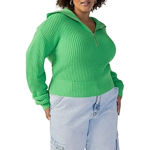 Half-Zip Shrunken Sweater in Electric Green , Size 3X