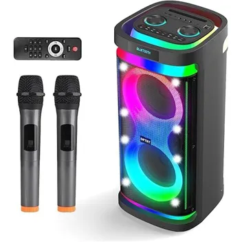 Dftrt 60W 6.5" Sub RGB Lights Wireless Speaker / Karaoke Machine with 2x Wireless Microphones