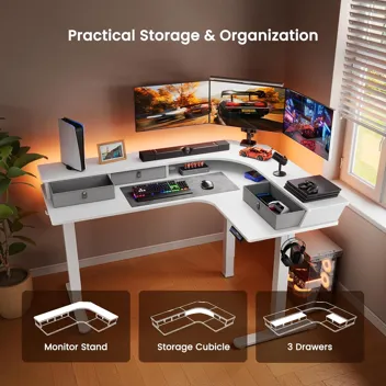 ErGear 63" L-Shaped Electric Adjustable Gaming Standing Desk with Accessories