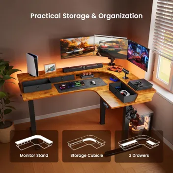 ErGear 63" L-Shaped Electric Adjustable Gaming Standing Desk with Accessories