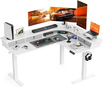 ErGear 63" L-Shaped Electric Adjustable Gaming Standing Desk with Accessories