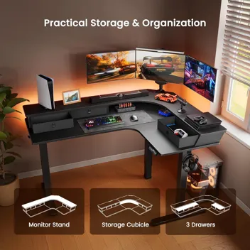 ErGear 63" L-Shaped Electric Adjustable Gaming Standing Desk with Accessories