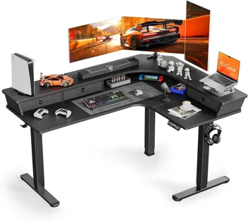 ErGear 63" L-Shaped Electric Adjustable Gaming Standing Desk with Accessories