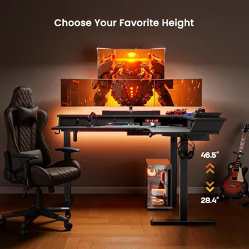 ErGear 63" L-Shaped Electric Adjustable Gaming Standing Desk with Accessories