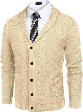 Coofandy Casual Knitted Shawl Collar Cardigan Sweater