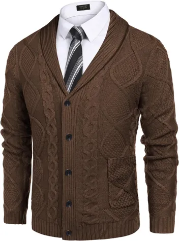 Coofandy Casual Knitted Shawl Collar Cardigan Sweater