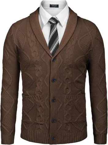 Coofandy Casual Knitted Shawl Collar Cardigan Sweater