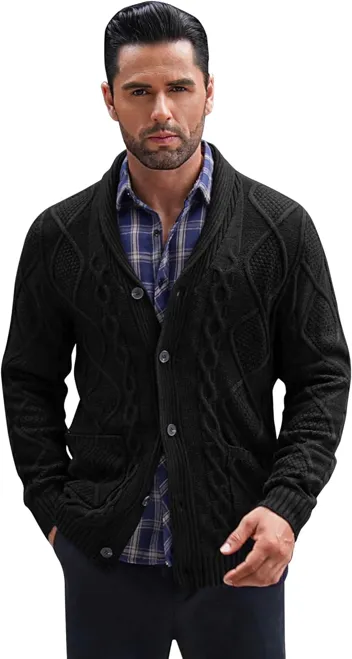 Coofandy Casual Knitted Shawl Collar Cardigan Sweater