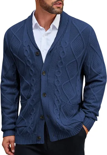 Coofandy Casual Knitted Shawl Collar Cardigan Sweater