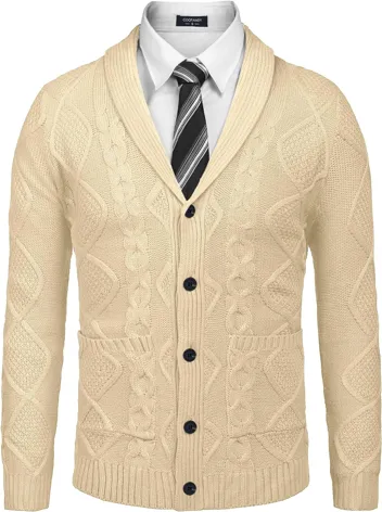 Coofandy Casual Knitted Shawl Collar Cardigan Sweater