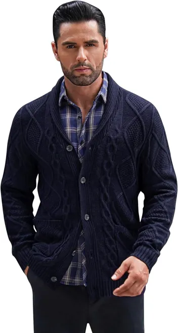 Coofandy Casual Knitted Shawl Collar Cardigan Sweater