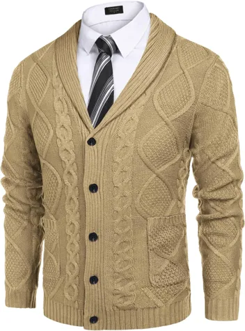 Coofandy Casual Knitted Shawl Collar Cardigan Sweater