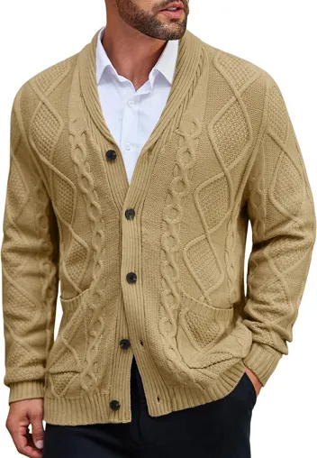 Coofandy Casual Knitted Shawl Collar Cardigan Sweater