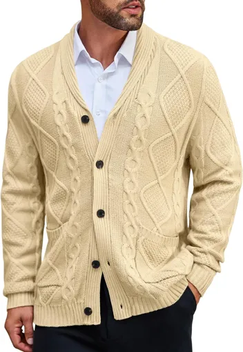 Coofandy Casual Knitted Shawl Collar Cardigan Sweater