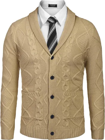 Coofandy Casual Knitted Shawl Collar Cardigan Sweater