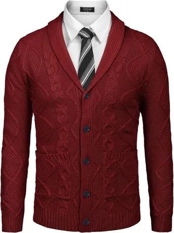 Coofandy Casual Knitted Shawl Collar Cardigan Sweater