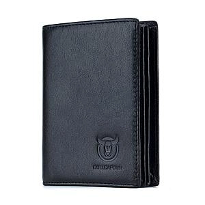 BULLCAPTAIN Large Capacity Genuine Leather Bifold Wallet/Credit Card Holder for Men with 15 Card Slots QB-027 (Black) : Clothing, Shoes & Jewelry