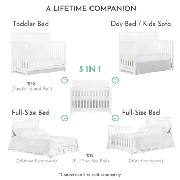 Evolur Belmar Flat 5-in-1 Convertible Crib With 3 Mattress Height Settings (Weathered White)