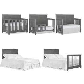 Evolur Belmar Flat 5-in-1 Convertible Crib With 3 Mattress Height Settings (Weathered White)