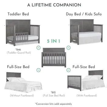 Evolur Belmar Flat 5-in-1 Convertible Crib With 3 Mattress Height Settings (Weathered White)