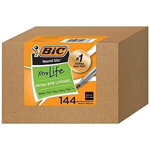 144-Count BIC Round Stic Xtra Life Ballpoint Ink Pens (1.0mm)