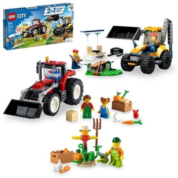 City Big Wheel 2-in-1 Tractor and Construction Digger Building Toy Set