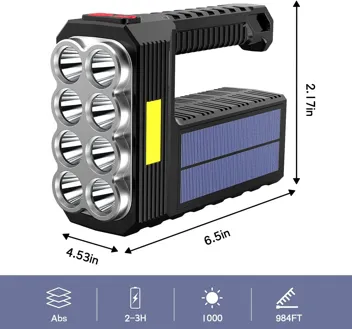 Sjpro Rechargeable 8-LED Handheld Solar Flashlight w/ COB Sidelight