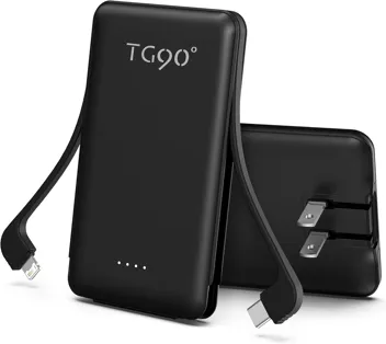 TG90 5000mah Mini Portable Power Bank & Wall Charger w/ Built-in USB-C Cable