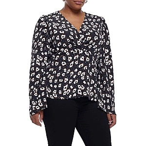 River Island Animal Spot Knot Front Bell Sleeve Blouse in Black , Size 14W