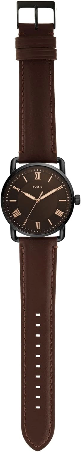 Copeland Quartz Stainless Steel and Leather Three-Hand Watch, Color: Black, Dark Brown (Model: FS5666)