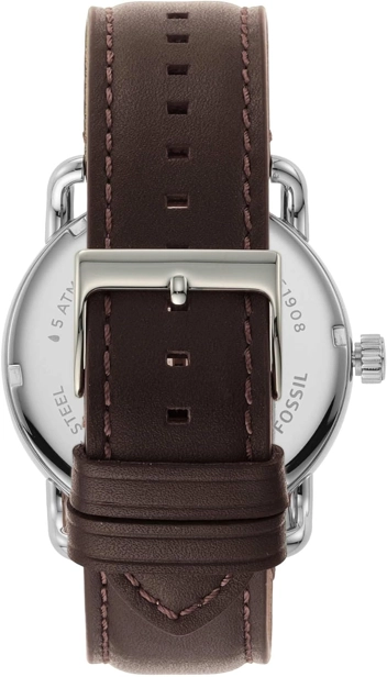 Copeland Quartz Stainless Steel and Leather Three-Hand Watch, Color: Black, Dark Brown (Model: FS5666)