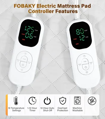 Fobaky 10-Setting Auto-Off Dual Side Heated Mattress Pad (Queen, 25.6" Depth)