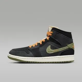 Air Jordan 1 Mid SE Craft Shoes (Anthracite/Black/Bright Mandarin/Sky J Light Olive)