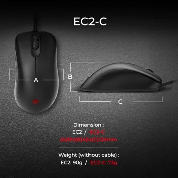 Zowie EC1-C Ergonomic Gaming Mouse | Professional Esports Performance | Lighter Weight | Driverless | Paracord Cable | 24-Step Scroll Wheel | Matte Black | Large Size