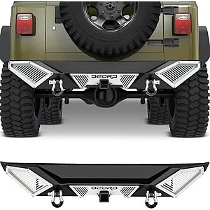 OEDRO Rear Bumper Compatible w/ 1987-2006 Jeep Wrangler TJ & YJ w/ Hitch Receiver & D-Rings