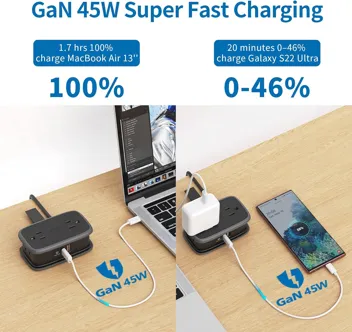 Ntonpower 2-Outlet 3-Port USB 3' 10Amp/125V Portable Power Strip