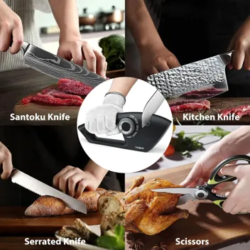 4-in-1 Knife Sharpener [4 stage] with a Pair of Cut-Resistant Glove