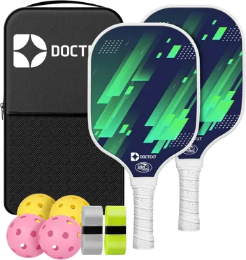 Doctext USAPA Compliant Pickleball Set w/ 2x Paddles, 4x Balls