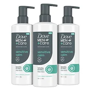 Advanced Care Face + Body Cleanser Sensitive Calm 3 Count for Sensitive Skin Body Wash with Natural Extract Aloe Vera 16.9 oz