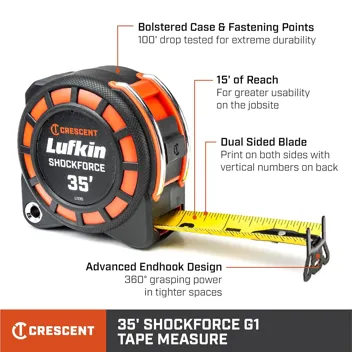 Lufkin 1-3/16" x 25' Shockforce Nite Eye G1 Dual Sided Tape Measure : Sports & Outdoors