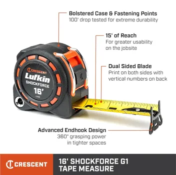 Lufkin 1-3/16" x 25' Shockforce Nite Eye G1 Dual Sided Tape Measure : Sports & Outdoors