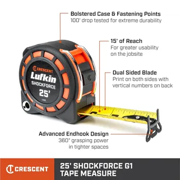 Lufkin 1-3/16" x 25' Shockforce Nite Eye G1 Dual Sided Tape Measure : Sports & Outdoors