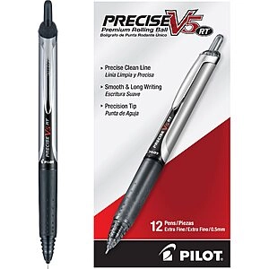 12-Pack Precise V5 RT Retractable Liquid Ink Rolling Ball Pens (Black, 0.5mm)