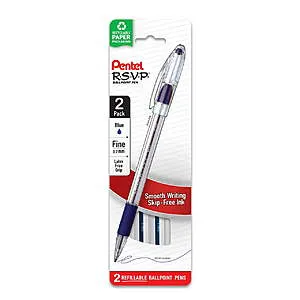 RSVP Ballpoint Pen (0.7mm) Fine Line Blue Ink 2 Each - w free pickup or walmart plus