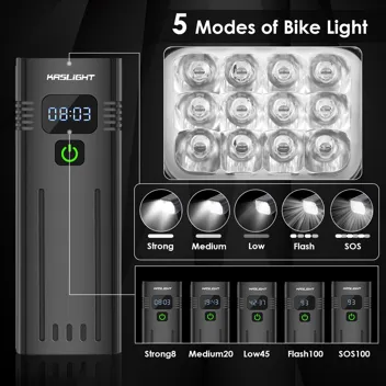 Kaslight 8-LED 8000LM 10000mAh Bike Lights w/ Rear Tail Lights