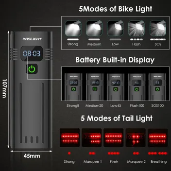 Kaslight 8-LED 8000LM 10000mAh Bike Lights w/ Rear Tail Lights