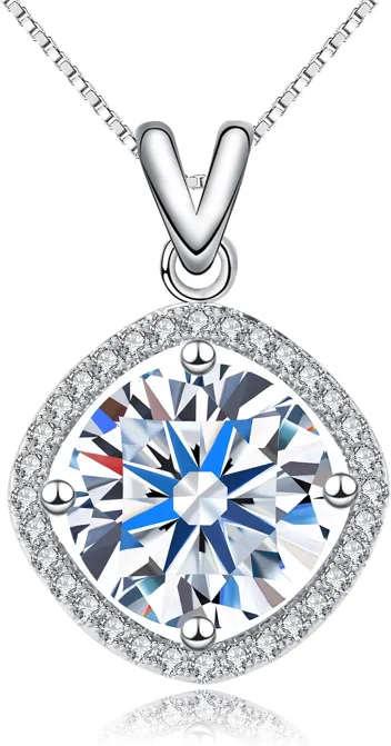 5 Carat Moissanite Pendant Necklace 18K White Gold Silver Plated Necklace