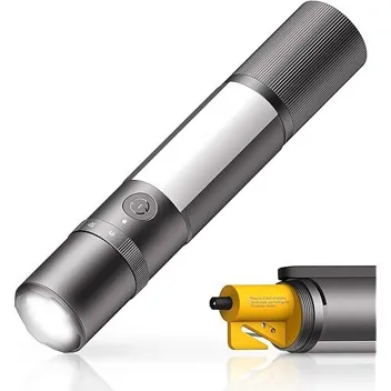 Hoto 1000lm Zoomable Rechargeable Emergency Flashlight with Glass Breaker, Seatbelt Cutter