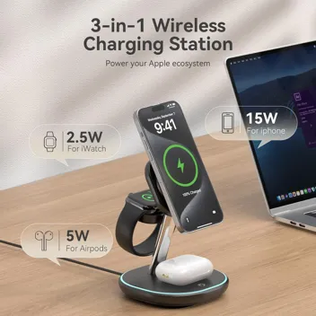 3-in-1 15W Qi2 Wireless Charging Station with Adapter